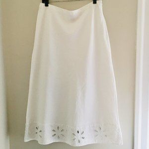Tweeds Long White Linen Flower Eyelet Maxi Skirt Size 12